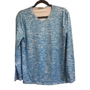 Hanbaiden Blue Space Dye V Neck Long Sleeve Athletic T Shirt Size XL